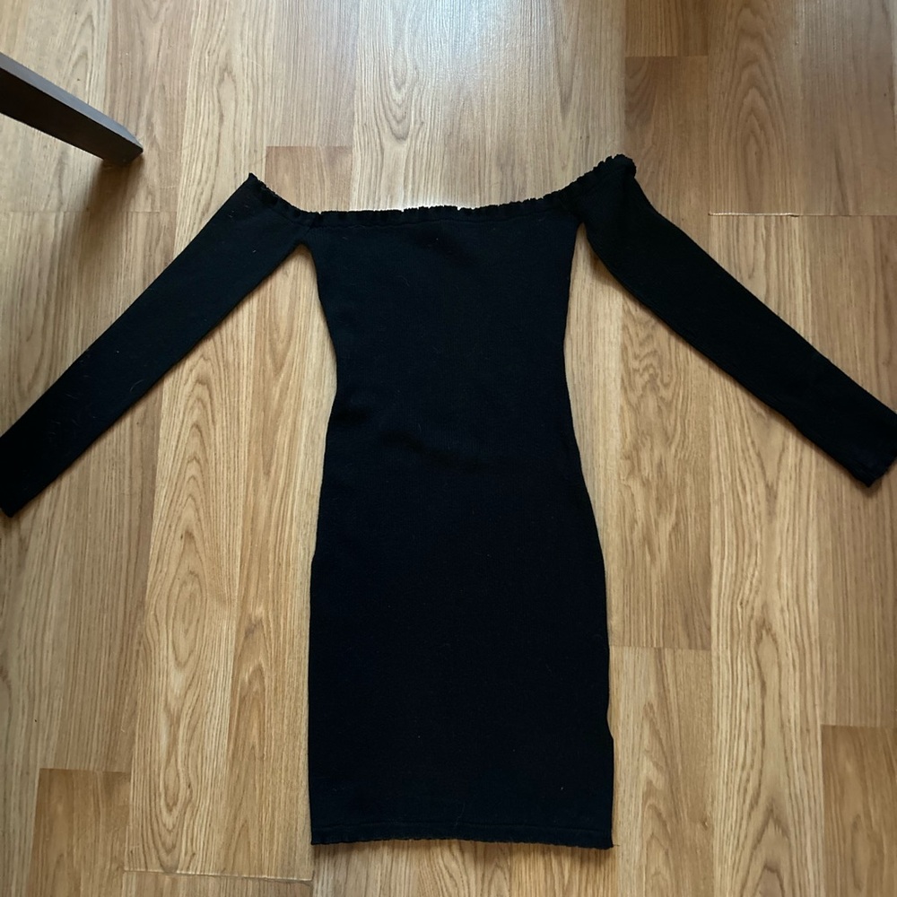 White Fox Off-Shoulder Black Dress